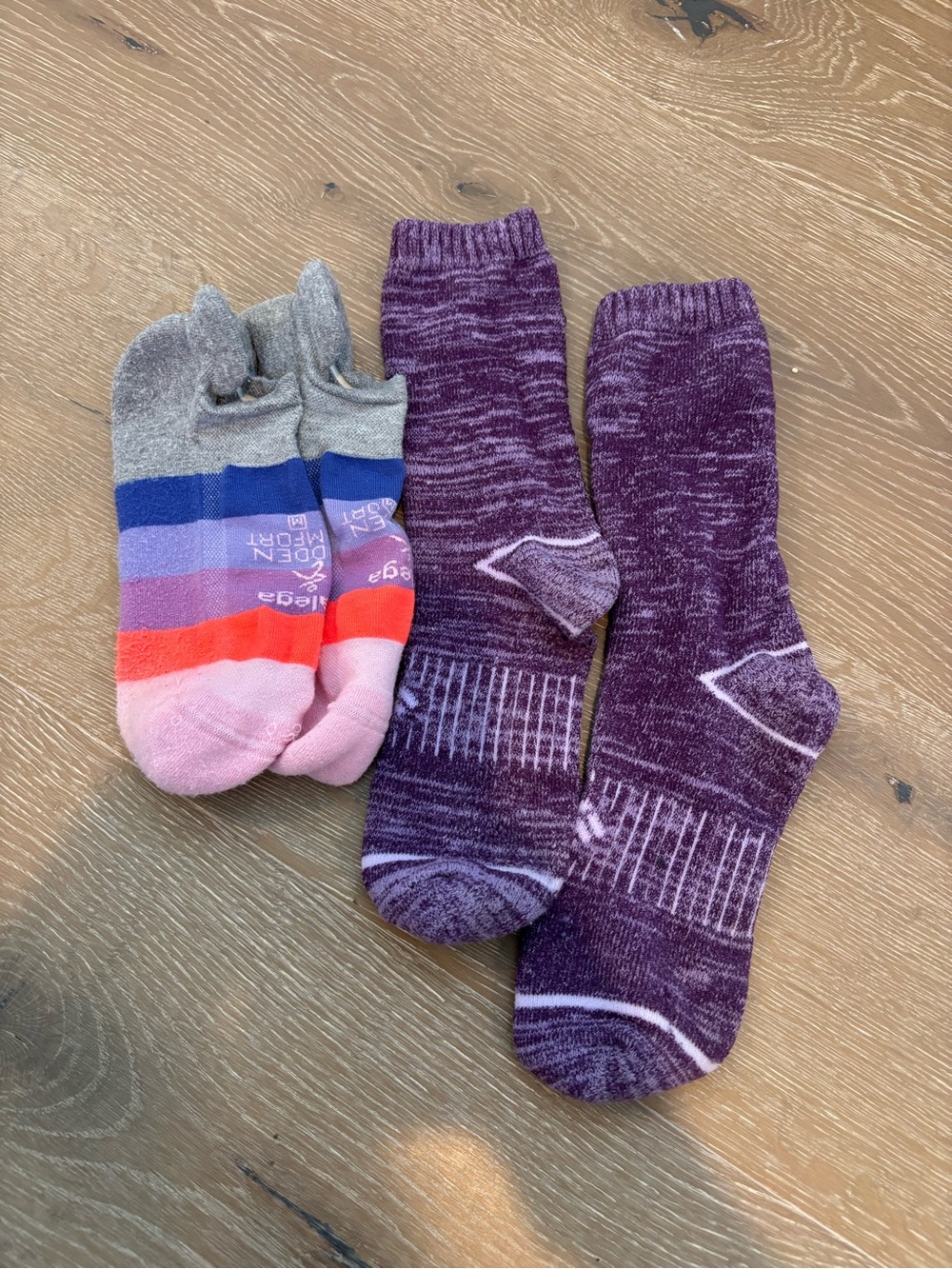 Women’s & Men’s Mixed Crew Socks - Purple and Multicolor Columbia and Balega